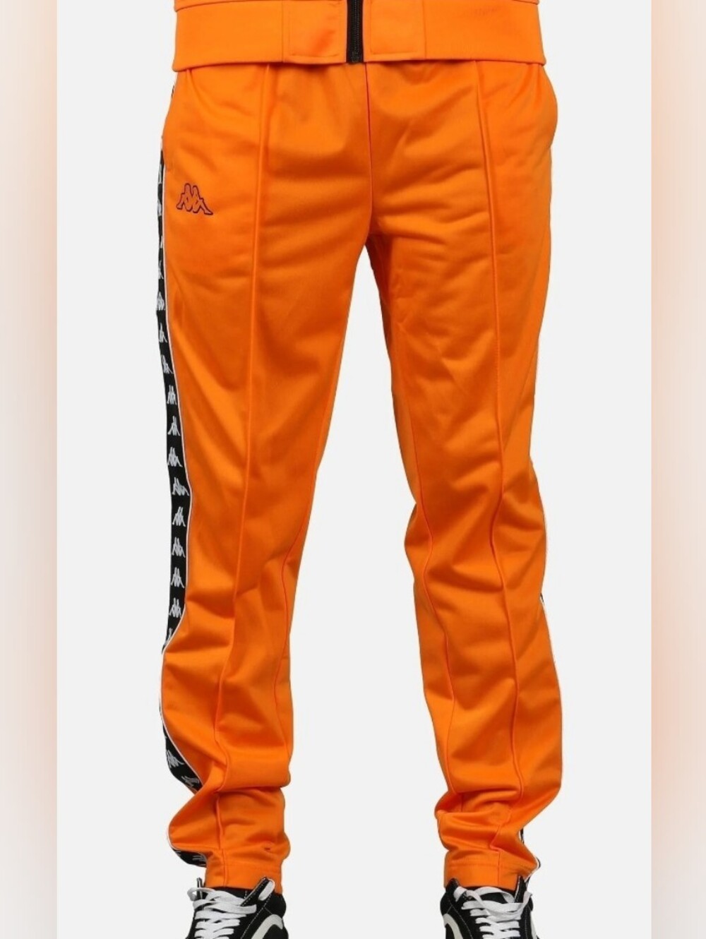 Orange Kappa 222 Banda Astoria Slim Track Pants Black/White Logo Tape